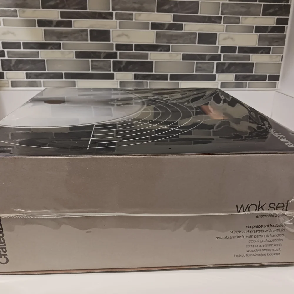 Crate&Barrel Silver and Brown Wok Set